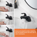 Bathroom Sink Faucets 2/3 Hole,Matte Black Dual Handles 4 inch Plastic Plating Over Bathroom Faucet with Pop-up Drain and 2 Supply Hoses for Apartment Rvs Sink Vanity