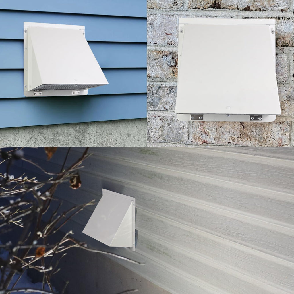 JYINCPED 10 Inch Hooded Wall Vent with Screen and Damper,Galvanized Steel Exterior Wall Exhaust Vent Cover Cap for Kitchen Range Hood Duct Ventilation Outside Air Exhaust Applications,White