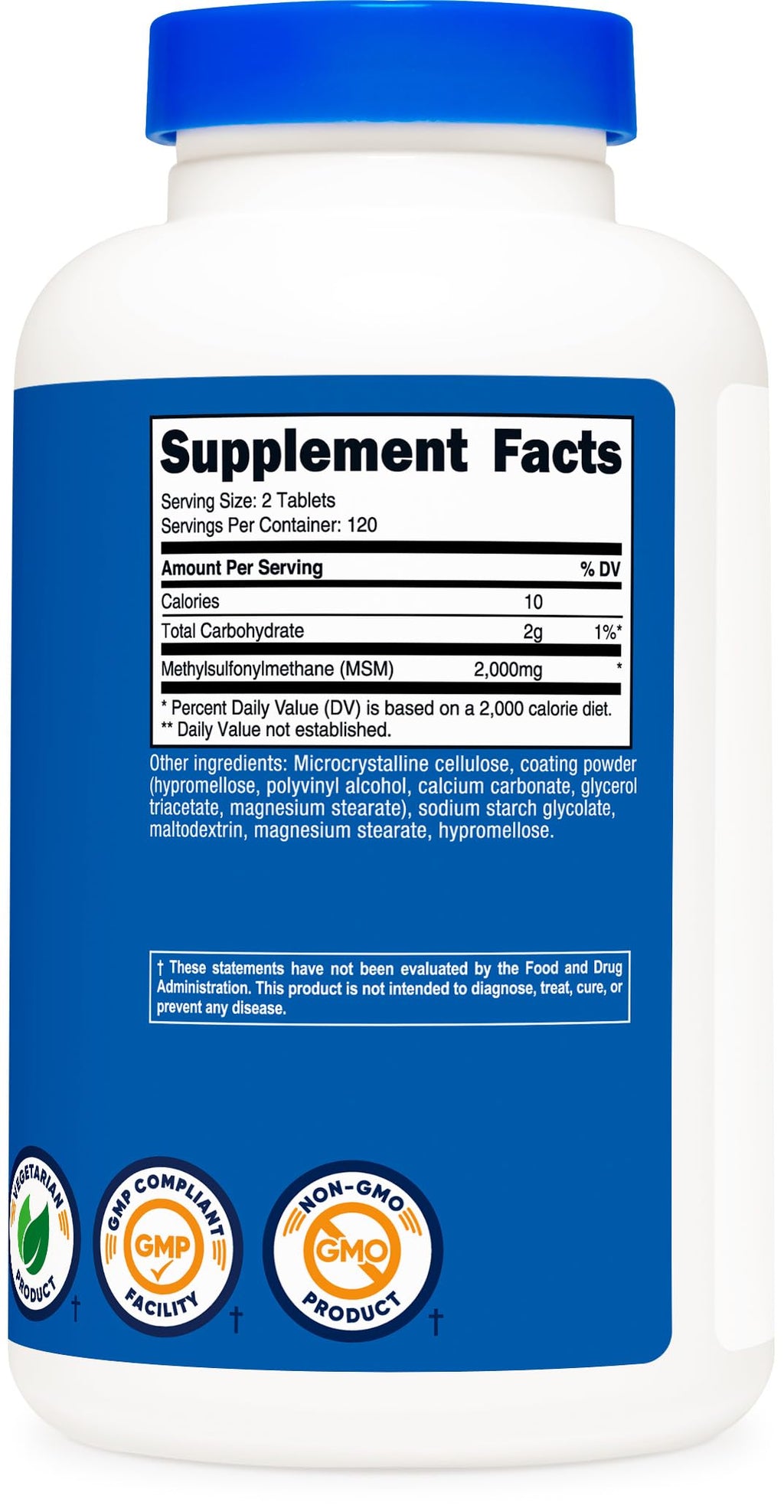 Nutricost MSM Tablets (Methylsulfonylmethane) 2000mg Per Serving, 120 Servings, 240 Tablets - Non-GMO and Gluten Free