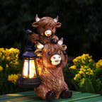 Tiejiajiang Solar Highland Cow Decor - Resin Cow Statue with Solar Lantern