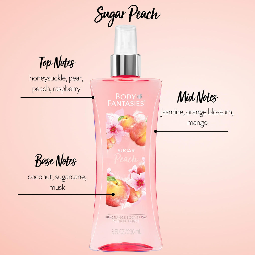 Body Fantasies Signature Fragrance Body Spray, Sugar Peach, 8 fl oz