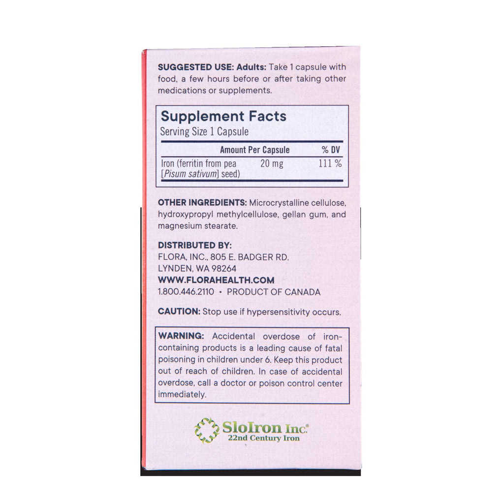 Flora Ferritin+ Delayed-Release Iron Supplement - Plant-Based Iron Supplement - Blood Cell & Energy Support - Vegan & Gluten-Free - Amber Glass Bottle - 60 Vegan Capsules