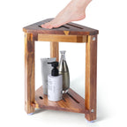 Yaoyiizy Shower Foot Rest 13.5in, Acacia Wood Shower Stool for Shaving Legs, Small Foot Stool with Storage Shelf, for Inside Small Shower Spaces
