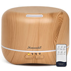 Homeweeks 300ml Essential Oil Diffuser, Quiet Aromatherapy Mist Diffusers for Essential Oils, Wood Grain, Ultrasonic, Remote Control, Timer, 7 Colors Light for Bedroom (300ml Yellow Wood Grain)