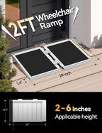 FACHNUO 2 Feet Portable Wheelchair Ramp, Non-Skid Aluminum Handicap Ramps with Handle, Folding Threshold Wheel Chair Ramp for Home Steps, Stairs, Entry, Threshold, Doorways, Scooter, 800LBS Capacity