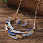 JWIGP Boho Geometric Statement Jewelry Set for Women, Blue Enamel Chunky Gold Necklace Earrings Retro Vintage Layered Chunky Collar Fashion Jewelry Gifts (Blue set)