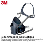 3M Reusable Respirator Half Facepiece 7503, NIOSH, 3M Cool Flow Valve, Dual Airline Supplied Air Compatible, Integrated Dropdown Suspension, Bayonet Connections, For Chemical Handling, Painting, Large