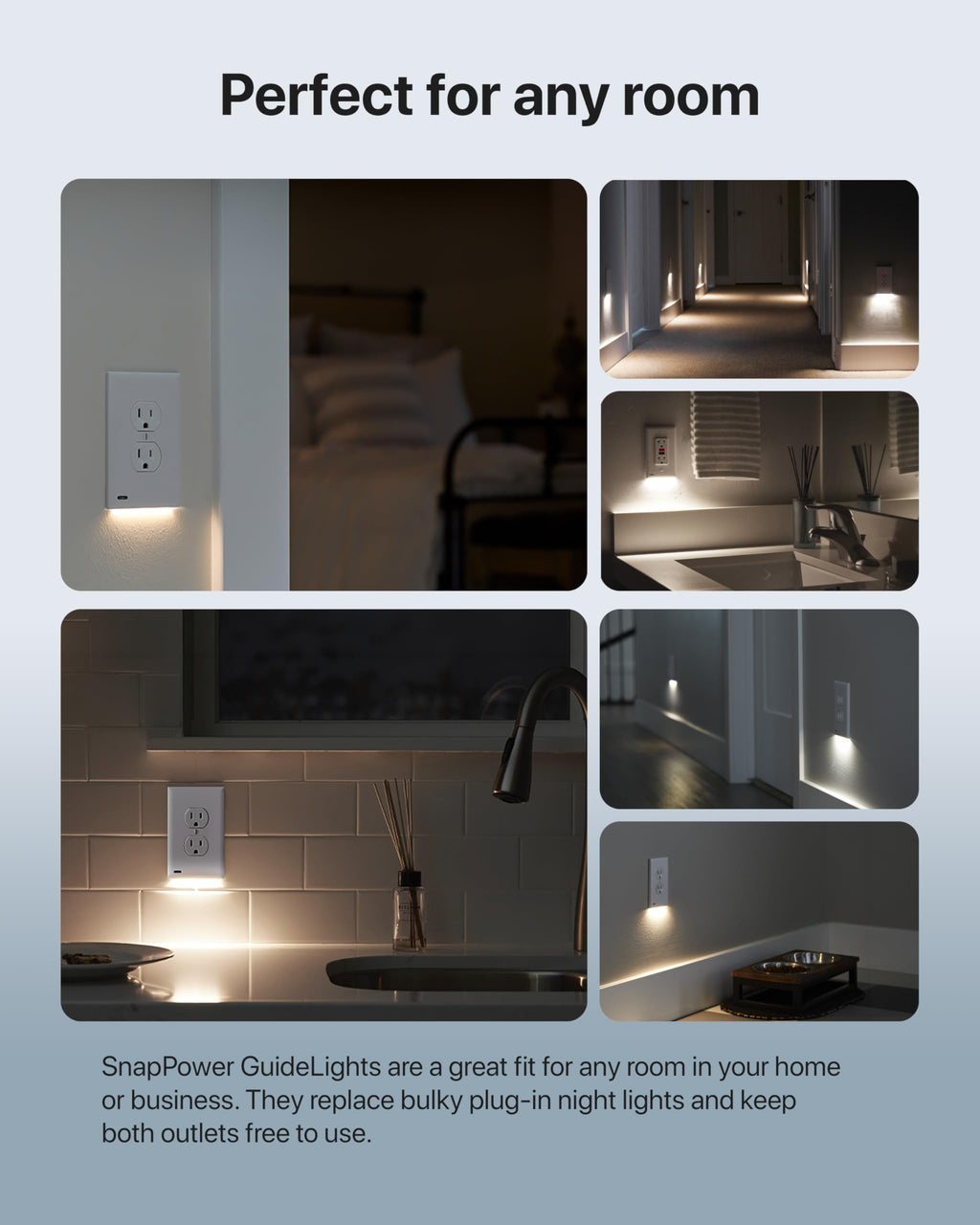 Single - SnapPower GuideLight [For Duplex Outlets] - Replaces Plug-In Night Light - Electrical Receptacle Wall Plate With LED Night Lights - Auto On/Off Sensor - (Duplex, White)