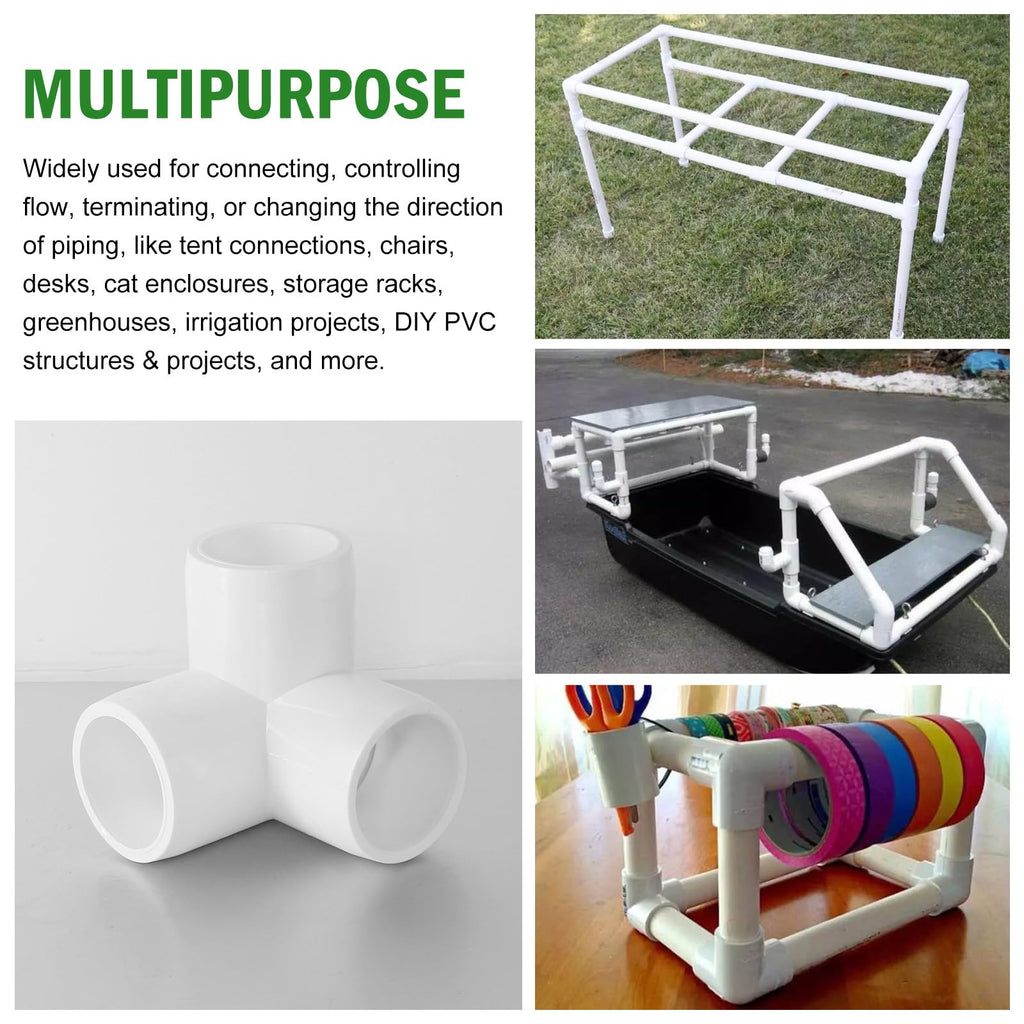 3 Way PVC Pipe Fittings 1/2 Inch, Zernmiarder White PVC Elbow Corner Side Outlet Tee Fitting, SCH40 Furniture Grade Pipe Connectors - Fits 1/2" Polyvinyl Chloride Pipes, 24 Pieces
