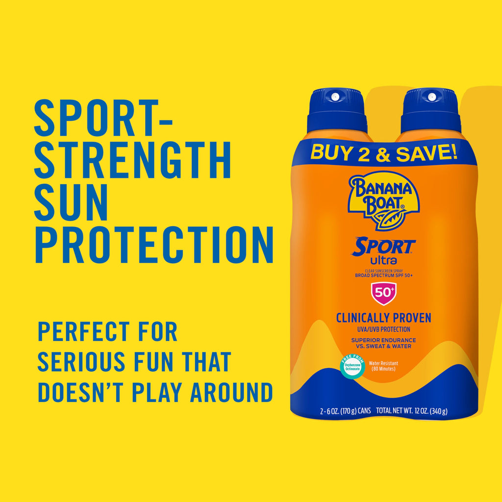 Banana Boat Sport Ultra SPF 50 Sunscreen Triple Pack | Includes 2 Sunscreen Sprays & 1 Lotion SPF 50, Sunblock, Water Resistant, Oxybenzone-Free, 8oz each (Pack of 3)