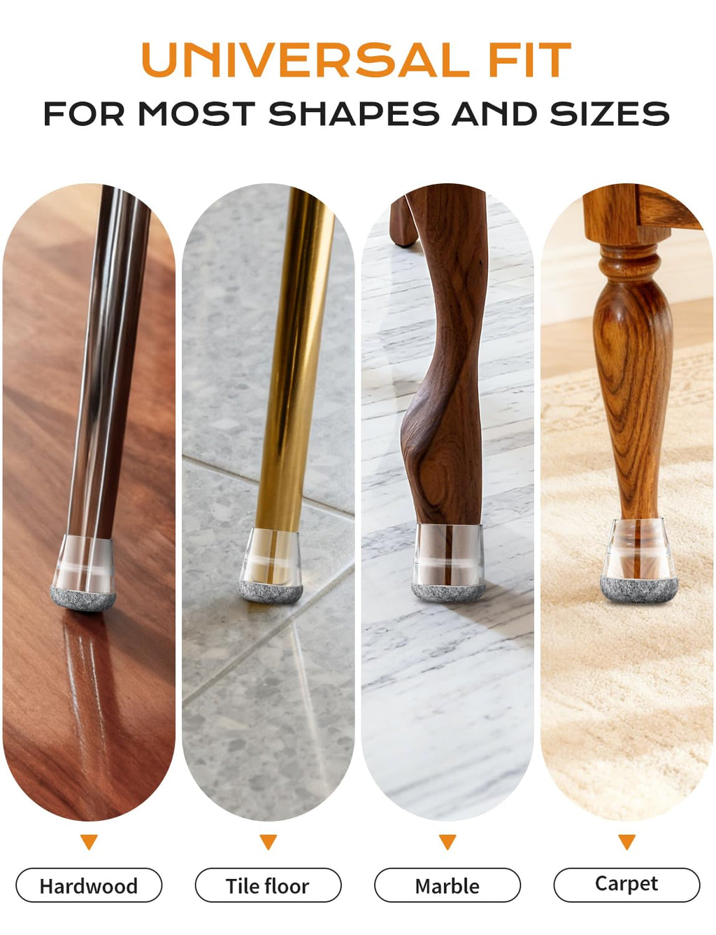 yomanta 24 PCS Silicone & Felt Chair Leg Floor Protectors - Scratch Proof & Noise Reducing Furniture Caps for Hardwood Floors - Round XS Fits 9/16" to 12/16" (15–19mm), Gray