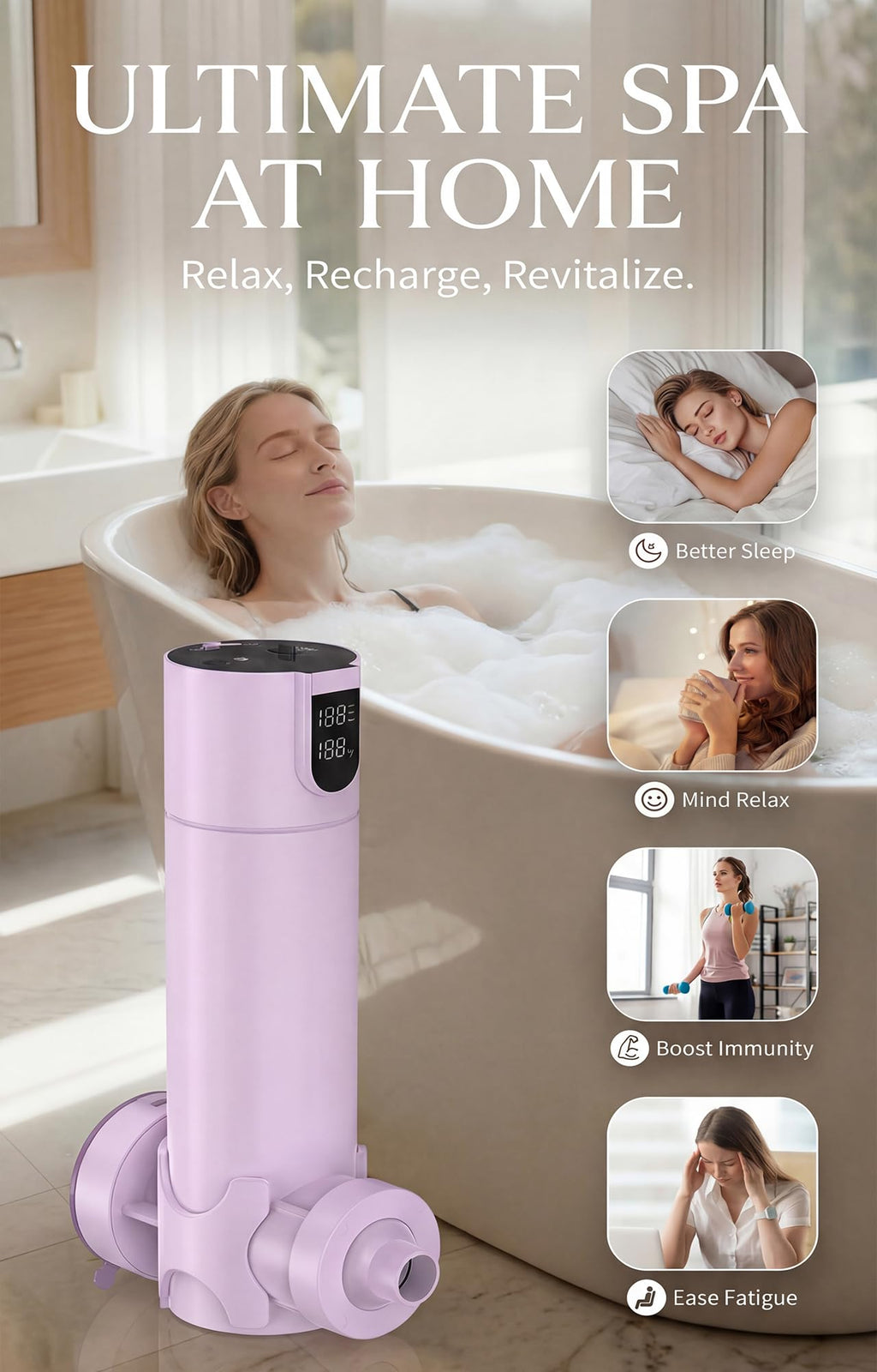 Bath Jet Spa for Bathtub, Rechargeable Cordless Portable Bathtub Jet for Tub with Vacuum Suction Lock, Jet and Bubble Mode, Gift Set