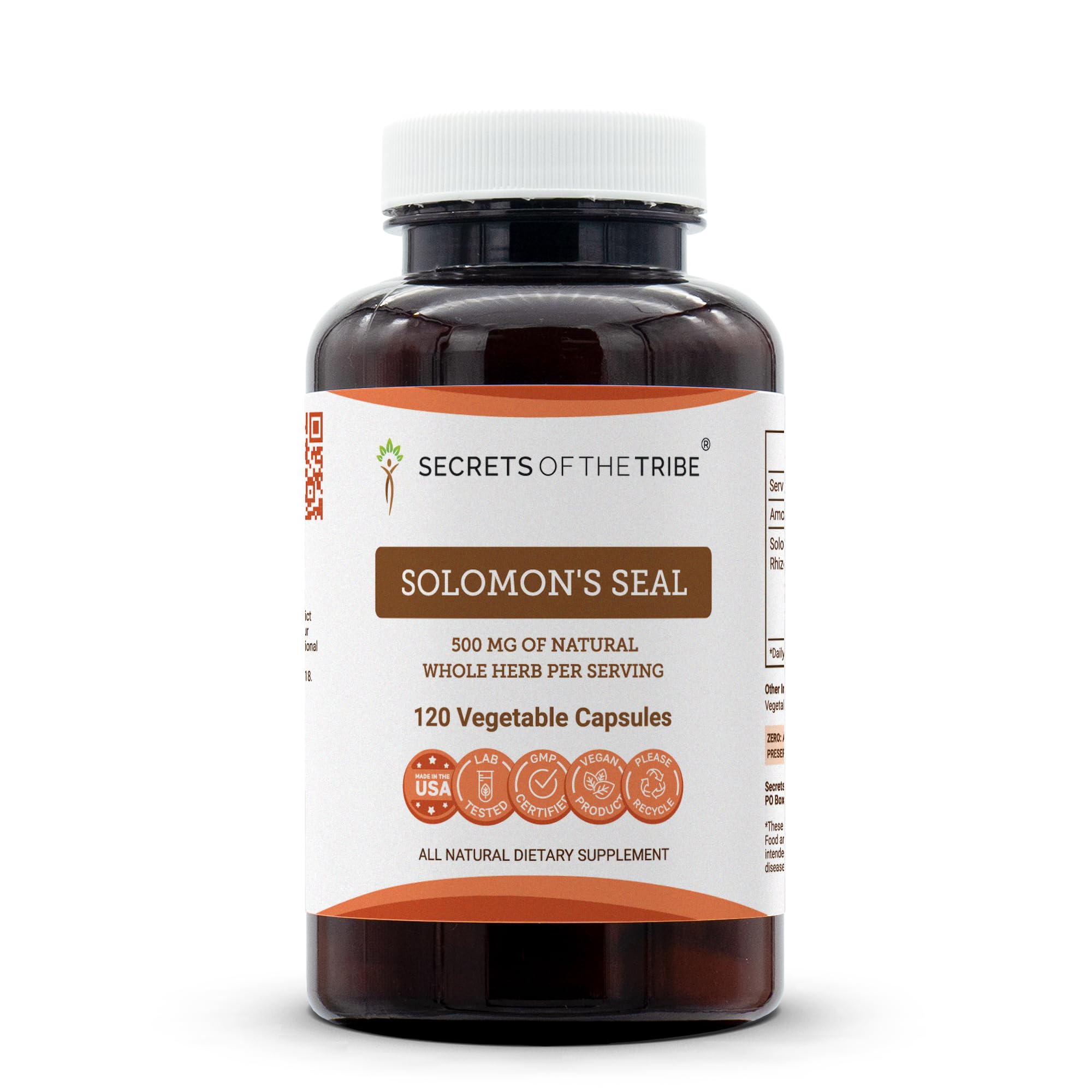 Secrets of the Tribe Solomon's Seal 120 Capsules, 500 mg, Wildcrafted Solomon's Seal (Polygonatum odoratum) Dried Rhizome (120 Capsules)