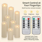 Enido 9pcs Flameless Candles with Remote, 2.2" x 5/6/7" Heat-Resistant Plastic LED Pillar Candles, Battery Operated Moving Wick Fake Candles with Timer, Realistic for Wedding, Outdoor, Home Decor