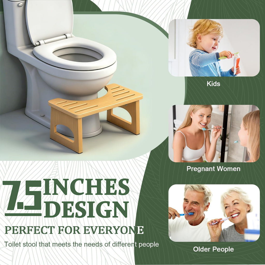 Foldable Toilet Stool, 7 Inch Poop Stool for Bathroom, Bamboo Toilet Stool Squat Adult, Collapsible Squatting Potty Stool with Non-Slip Strip - Improve Squatting Posture and Comfort, Wood