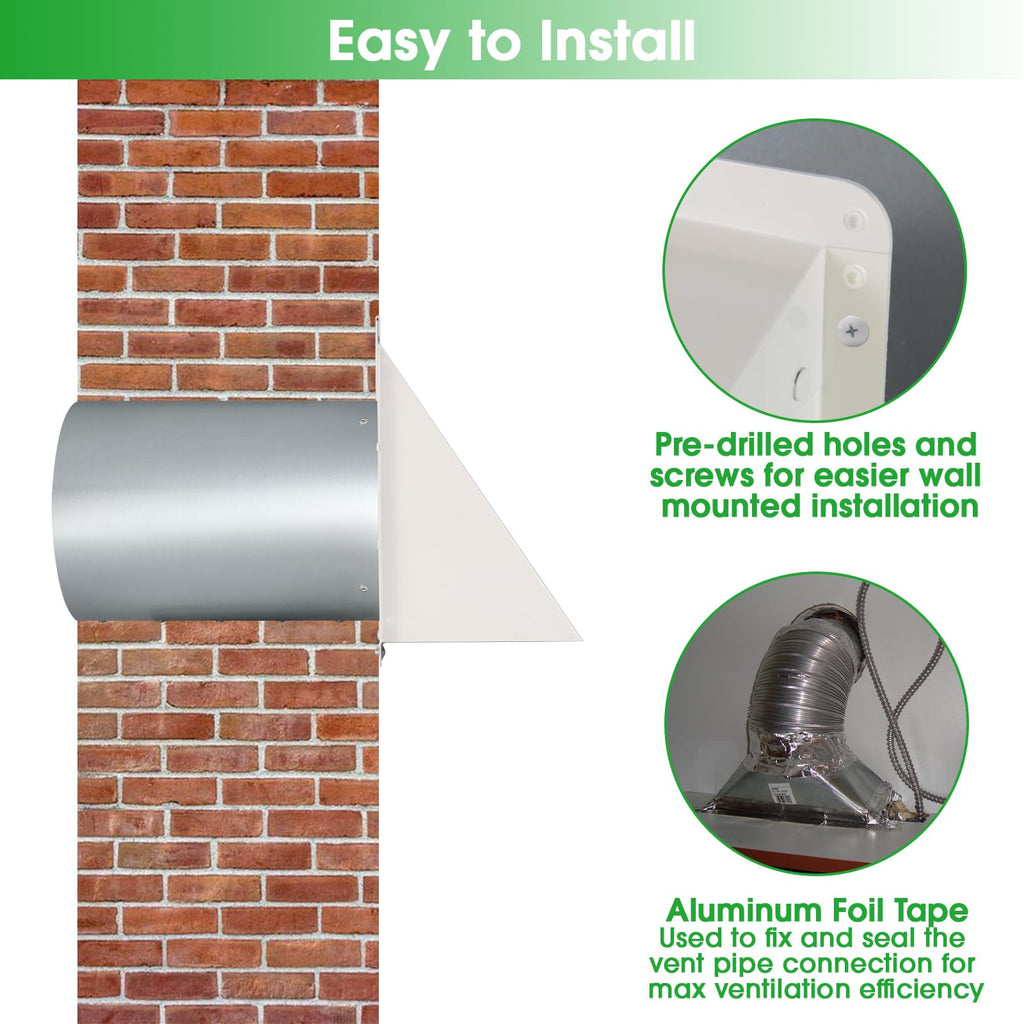 JYINCPED 10 Inch Hooded Wall Vent with Screen and Damper,Galvanized Steel Exterior Wall Exhaust Vent Cover Cap for Kitchen Range Hood Duct Ventilation Outside Air Exhaust Applications,White