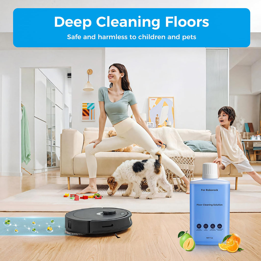 Floor Cleaning Solution Compatible with Roborock Robot Vacuum and Wet Dry Vacuum Cleaner, Deeply Cleans Various Hard Floors Without Leaving any Residue. 1L, 33.81 Fl Oz, Pomelo and Citrus Fragrance