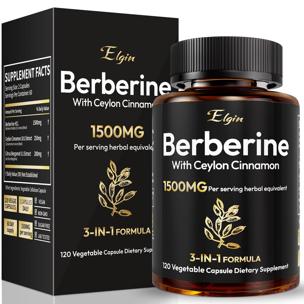 LSOIUX Berberine HCL 1500mg for Weight Loss with Ceylon Cinnamon & Citrus Bergamot | Triple Action Formula for Metabolic Support* | Third-Party Tested Certified, Vegan Capsules, 120 Count