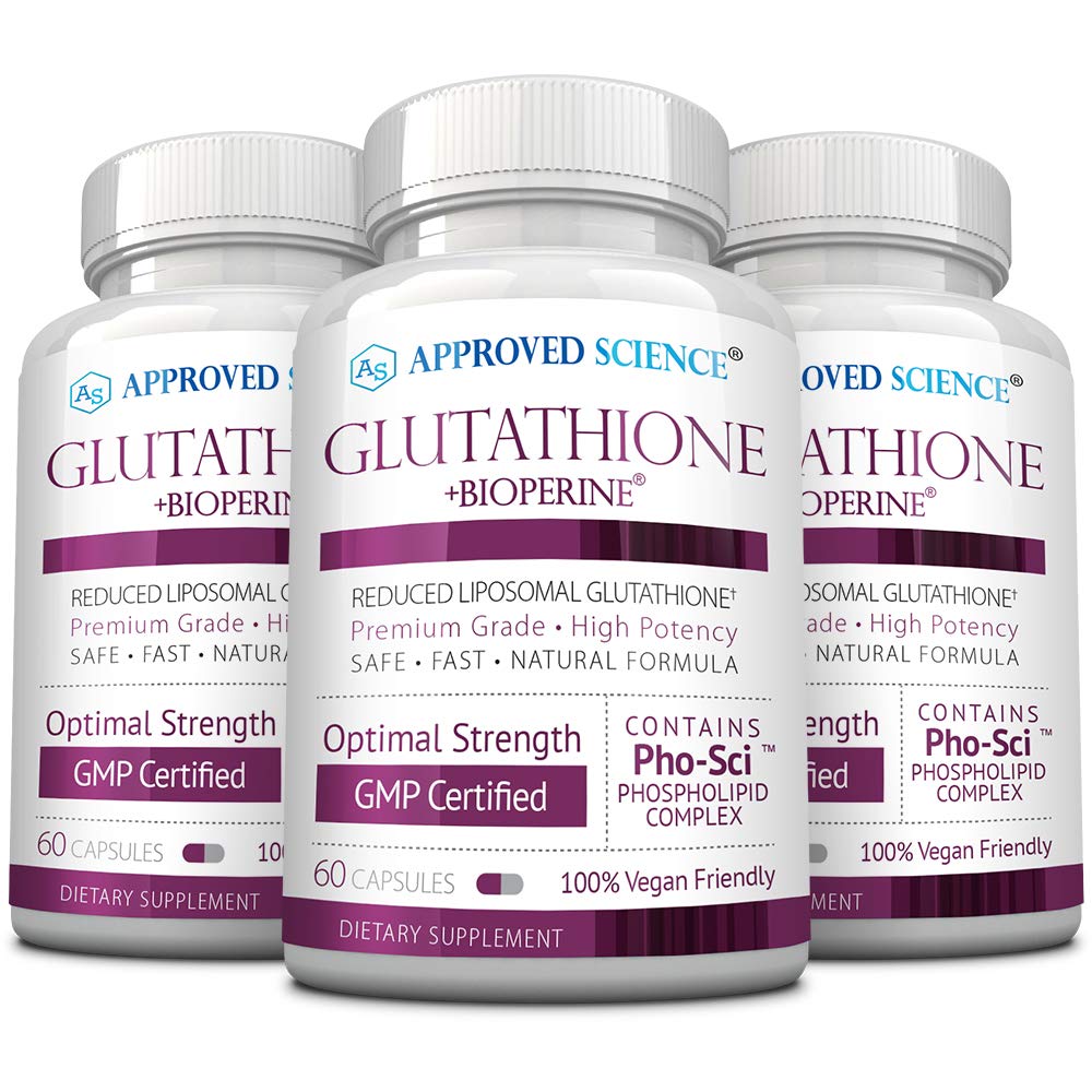 Approved Science® Glutathione - 500 mg - Phospholipid Complex, Vitamin C, Bioperine - Top Antioxidant to Help Neutralize Free Radical - Vegan Friendly - 60 Capsules per Bottle - 3 Bottles