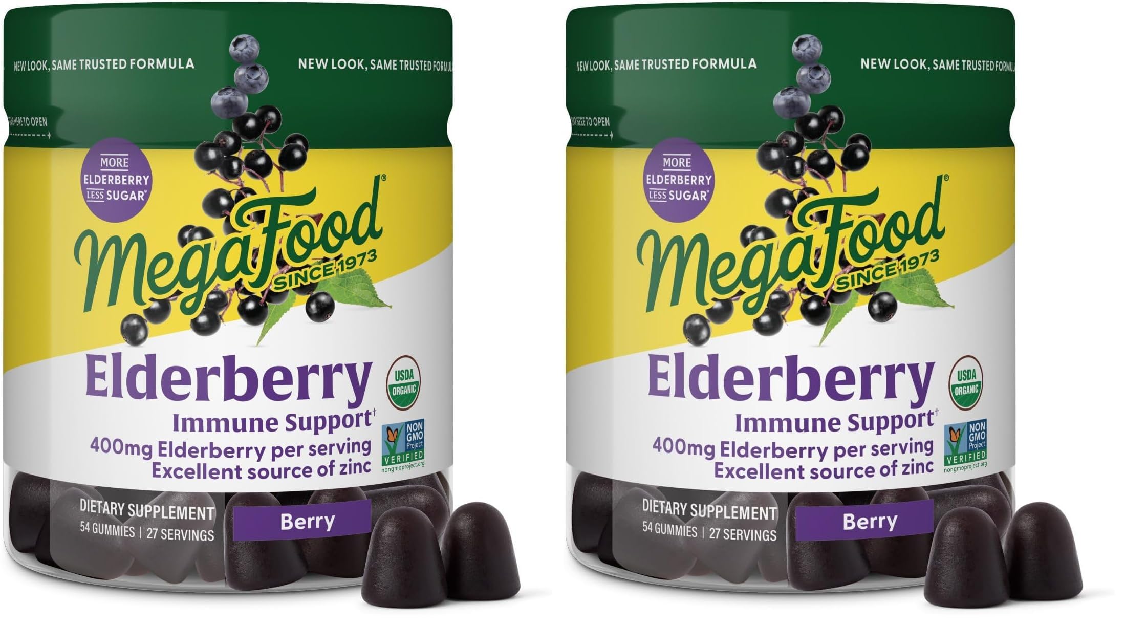 MegaFood Elderberry Immune Support Supplement - Vegan Elderberry Gummies for Adults - Made with Zinc and Real Food - Pectin-Based, Gluten-Free, USDA Organic - 54 Gummies, 27 Servings (Pack of 2)
