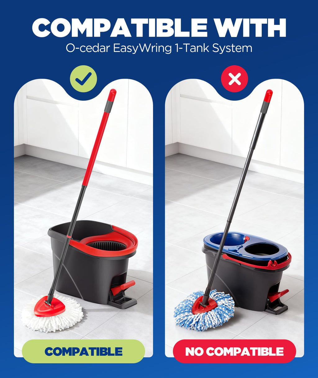 4-in-1 Mop Heads Replacements for O Cedar EasyWring 1 Tank System, Includes 1 Base | 1 Scrub Brush Head | 2 Spin Mop Heads, Full Set Mop Replace Heads for Cleaning Home, Bathroom & Kitchen