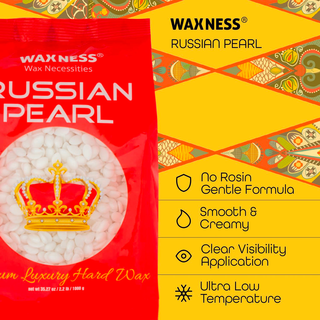 Waxness Russian Pearl Hard Wax Beads 2.2 lb (1 kg) – Rosin-Free Stripless Hard Wax with Creamy Texture and Skin Visibility, Professional Use – Made in Italy