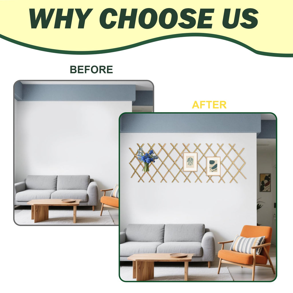 Jollybower 48x72 Inch Expandable Bamboo Trellis, Garden Lattice Fence, Expandable Fence for Climbing Plants, Vines & Ivy,Pet & Dog Barrier（Pack of 1）