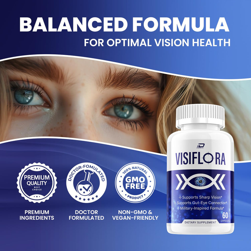 Indelo Visiflora Visual Support Supplement - Visi Flora Advanced Formula for Healthy Vision - 60 Capsules