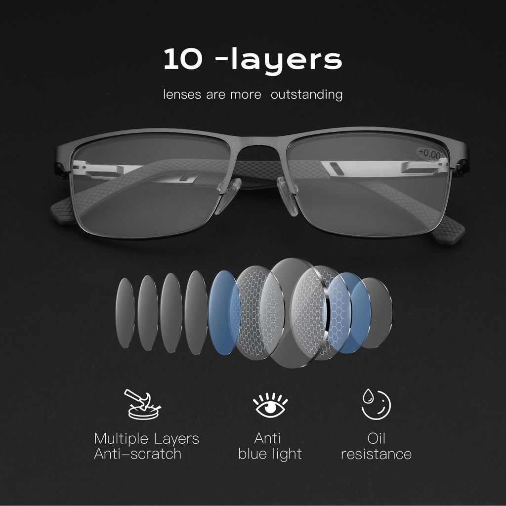 ZENOTTIC Blue Light Glasses Men : Black Reading Glasses Men - Square Frame Computer Glasses - Anti Glare Metal Readers - Middle-Aged Male Teachers in Virtual Classes (Black,1.75x)