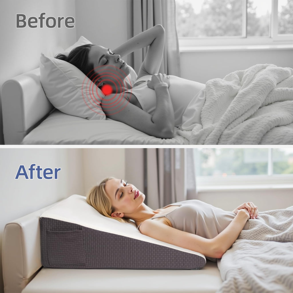 Wedge Pillow for Headboard, 10’’ Triangle Elevated Bed Wedge Pillow for Acid Reflux Relief, Sleeping, Snoring, Post Surgery, Back Pain Relief, Pillow Wedge with Memory Foam Top & Washable Cover, Grey