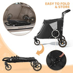 Magshion Pet Stroller for Medium Dogs w/Adjustable Handle, 3-Wheel Dog Cat Wagon w/Dual Entry, Rear Storage, Breathable Mesh, One-Foot Brake, Ideal for Large Pets up to 55 lbs, Black