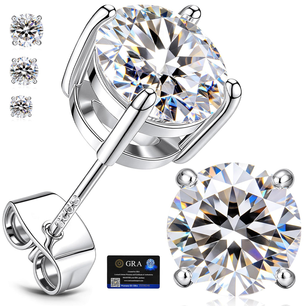 adoyi Moissanite Diamond Stud Earrings for Women Men 925 Sterling Silver Post Hypoallergenic 18K White Gold Plated Flat Back Stud Earring Jewelry Round Cut D Color VVS1 Clarity Gift for Women 2.0CT
