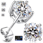 adoyi Moissanite Diamond Stud Earrings for Women Men 925 Sterling Silver Post Hypoallergenic 18K White Gold Plated Flat Back Stud Earring Jewelry Round Cut D Color VVS1 Clarity Gift for Women 2.0CT