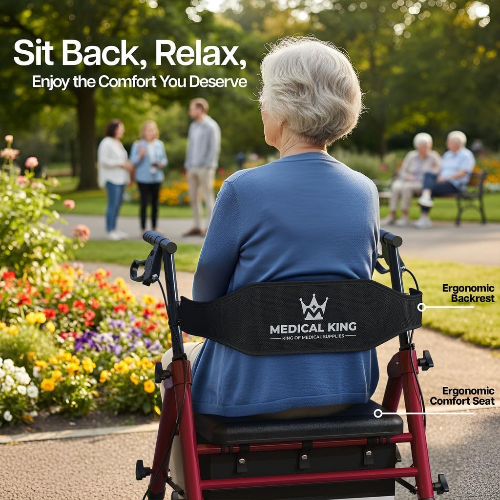 Walkers for Seniors with Seat Foldable Rollator Walker with 8" Wheels, Adjustable Handle Height, Comfortable Seat, 350 lb Capacity, Lightweight Rolling Walker with Storage Pouch - Red