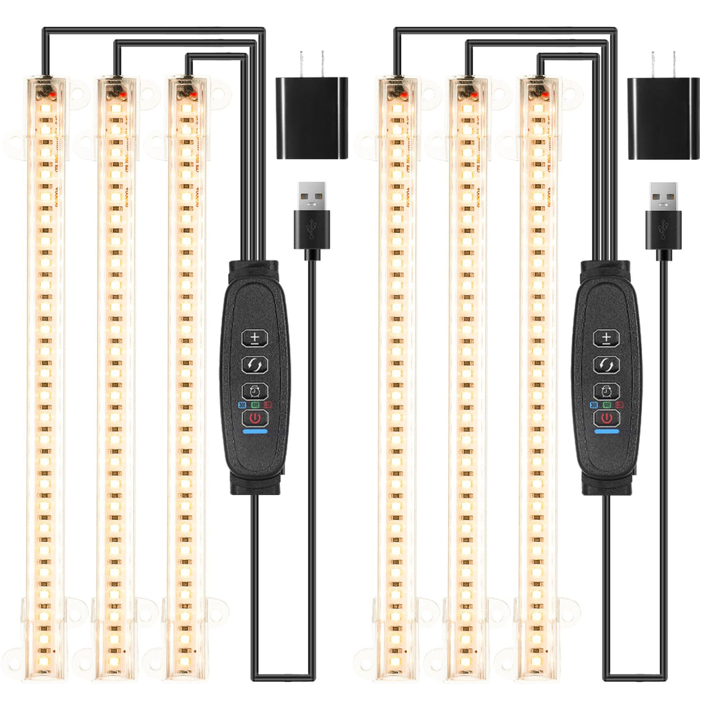 LED Grow Light Strips, Grow Lights for Indoor Plants Full Spectrum 3000K, Plant Light Bar with 3/9/12H Timer, 10 Dimmable Levels for Seedling Succulent,Best Match for Plant Shelf(3 Head×2 Pack)