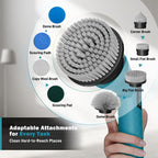 Alloyman 1200RPM Electric Spin Scrubber, Telescopic Extension Handle (25-49 inches) Ideal for Elderly and Arthritis, 2 Batteries&8 Replaceable Brush Heads, Perfect for Bathroom/Shower/Tub/Tile- 12V