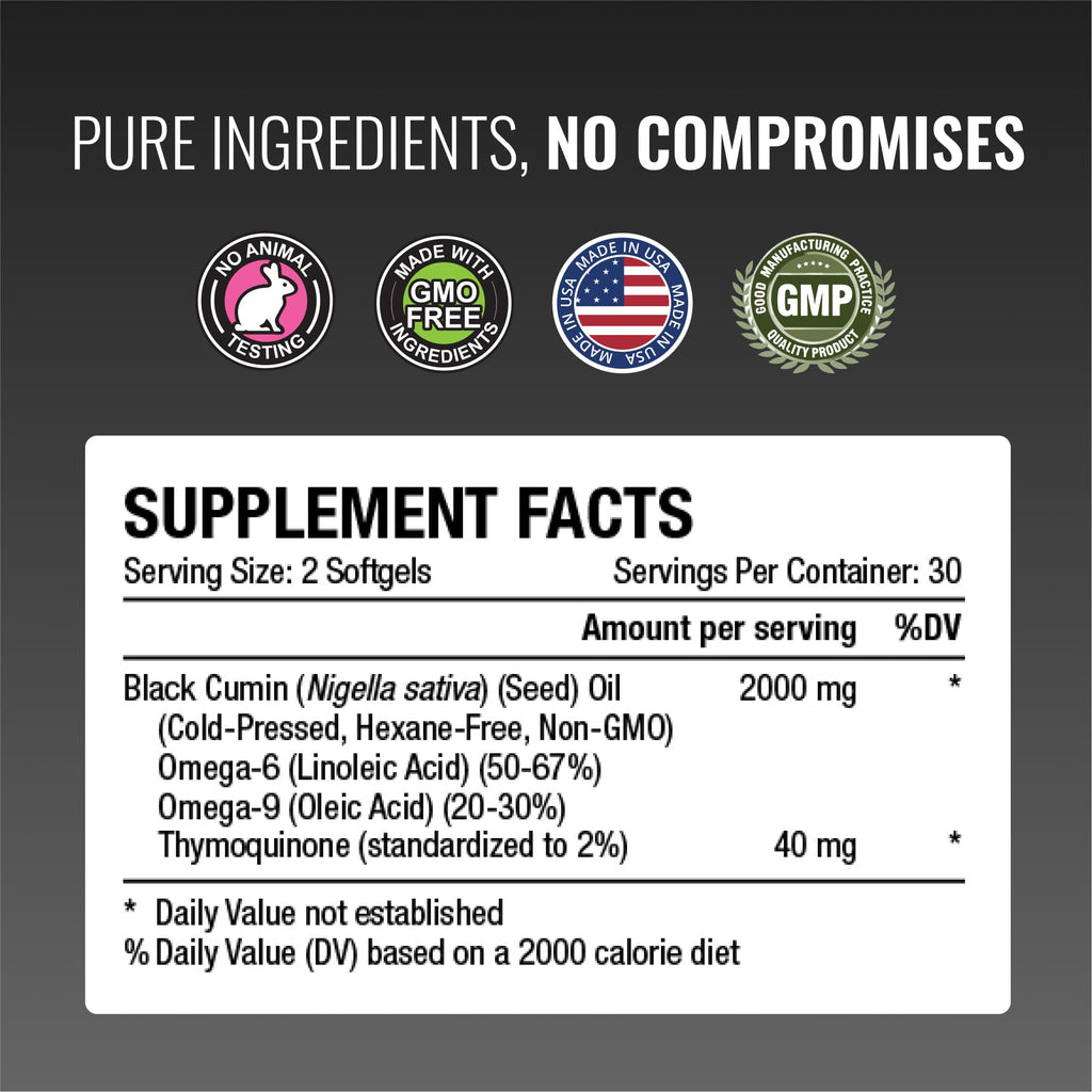 Approved Science Black Seed Oil - Cold Pressed Nigella Sativa - Boost Immunity, Respiratory, Cognitive, and Digestive Health - 2% Thymoquinone - 1 Bottle - 60 Softgels - Made in The USA