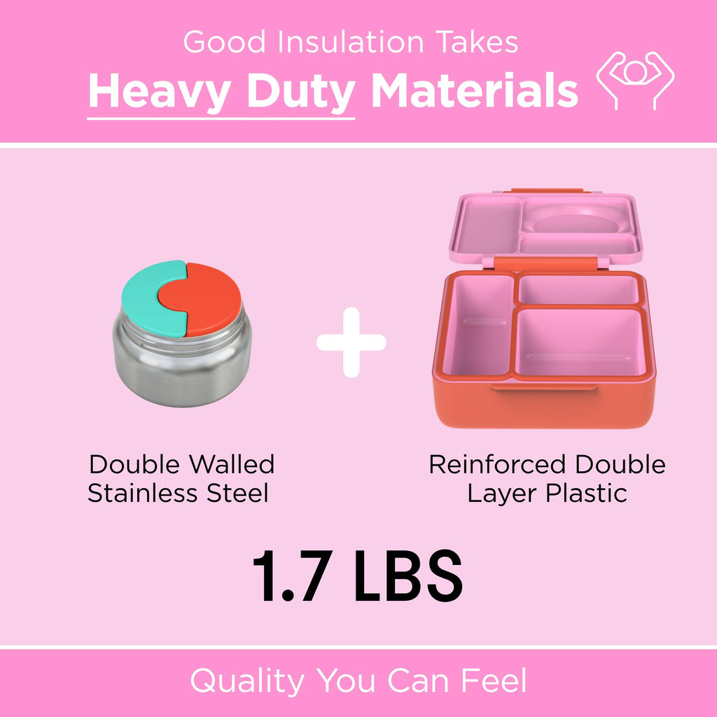 Omie OmieBox Kids Insulated Leakproof Bento Lunch Box with Food Jar (Pink Berry)