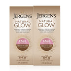 Jergens Natural Glow Face Self Tanner Lotion with SPF 20, Sunless Tanning, Medium to Deep Skin Tone Moisturizer, Daily Facial Sunscreen, Oil Free, Broad Spectrum UVA and UVB Protection,2 Oz(Pack of 2)