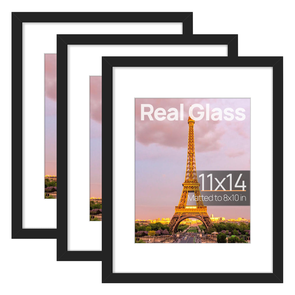upsimples 11x14 Picture Frame, Gallery Glass Photo Frames Set of 3, Black