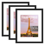 upsimples 11x14 Picture Frame, Gallery Glass Photo Frames Set of 3, Black