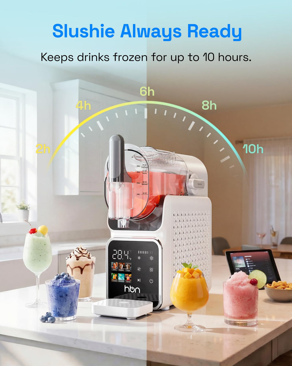 HBN Slushie Machine for Home No Ice Needed, Slushy Machine Frozen Drink Maker 88oz, Self-Cleaning, 6 Presets for Margaritas, Cocktails, Milkshakes and More, Perfect for Family Gathering, Summer Party