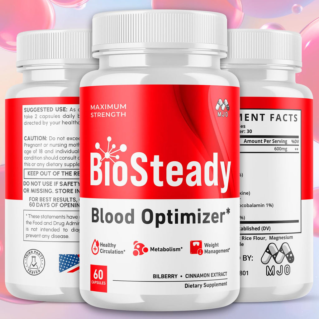 (2 Pack) Biosteady Blood Optimizer Capsules, Official Bio Steady Pills with All Natural Ingredients, Biosteady Advanced Health & Wellness Supplement with Maximum Strength Multivitamins (120 Capsules)