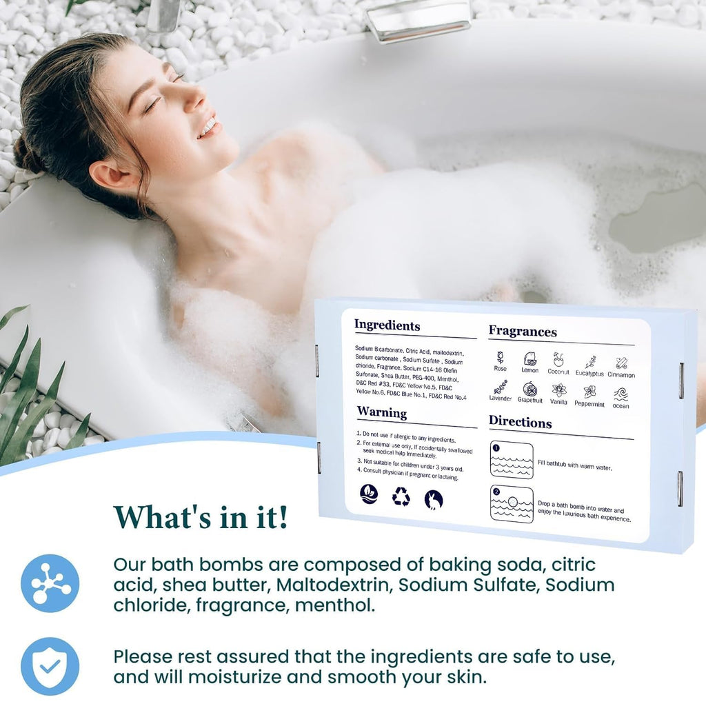 TranquilBliss Bath Bombs Set 50 PCS with 10 Scents, Natural Bathbombs, Blue