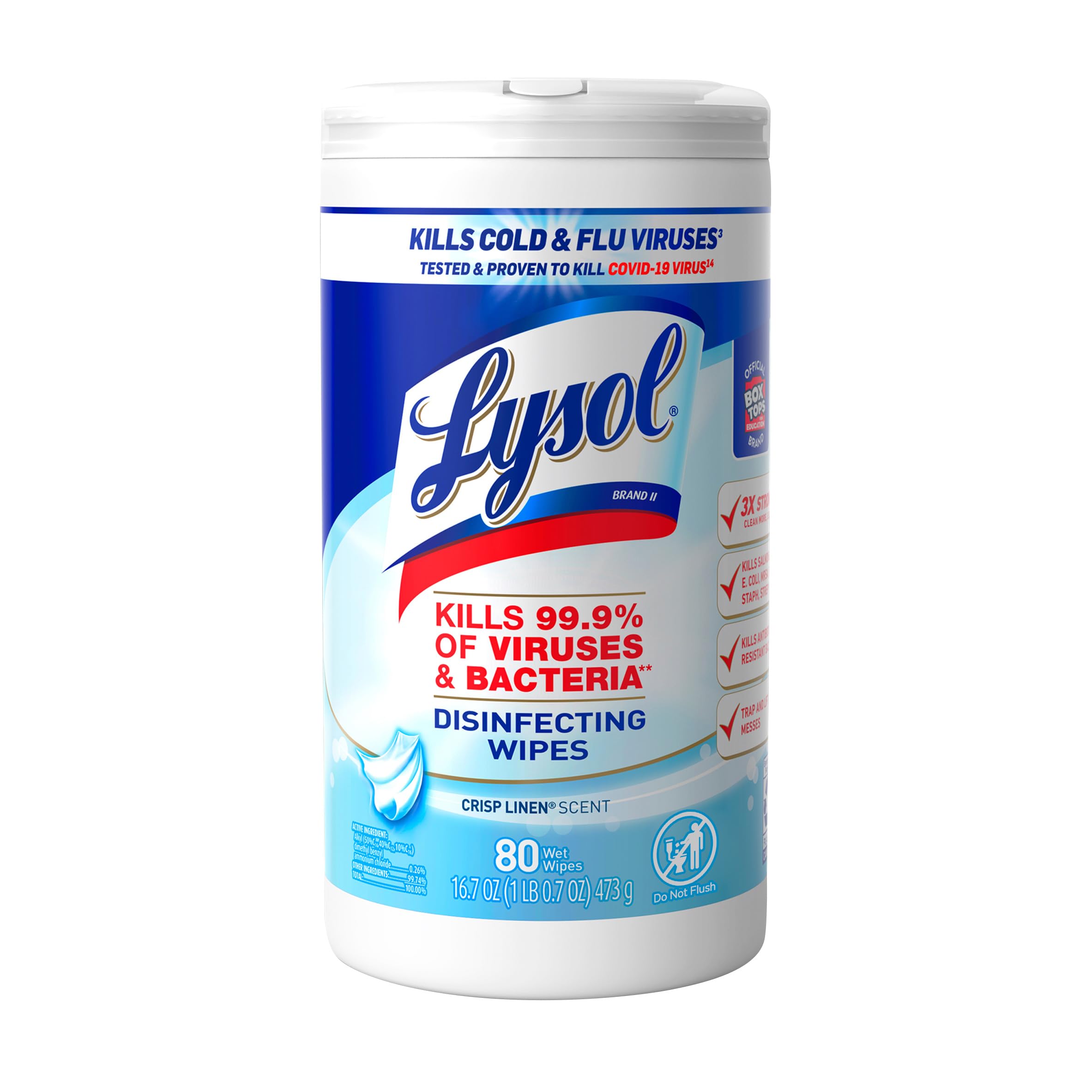 Lysol Disinfectant Wipes, Dorm Room Essentials, Multi-Surface Antibacterial Cleaning Wipes, For Disinfecting and Cleaning, Crisp Linen, 80 Count