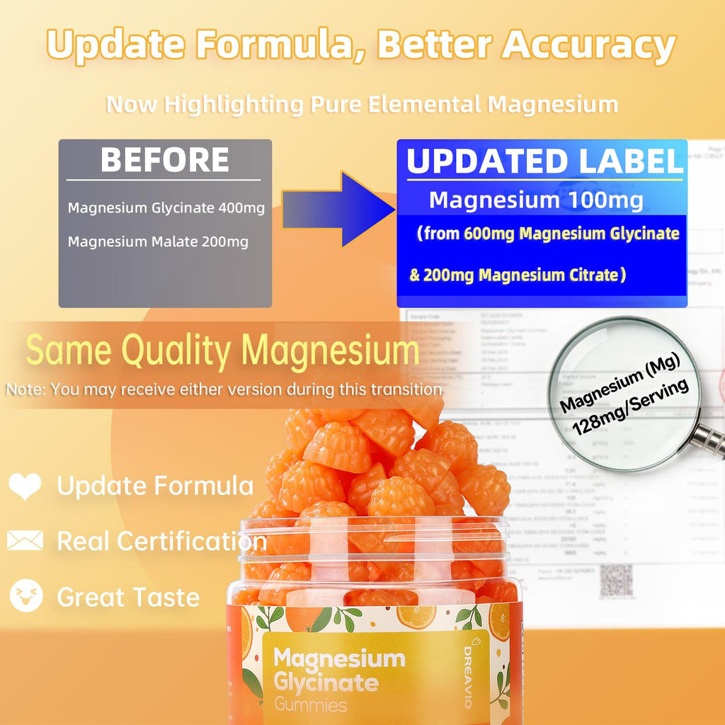DREAVIO 90 Count Magnesium Glycinate Gummies w/Ashwagandha Supplement - Sugar Free Zinc Magnesium Glycinate Supplement Ashwagandha Gummies for Adults Orange Flavor