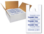 Bagtron Thank You T-Shirt Carry-Out Bags, Disposable Plastic Bags with Handles for Shopping and Restaurant, 1/5 Barrel, 0.75 Mils, White/Blue, 13" x 8" x 23" Large, 500 Count