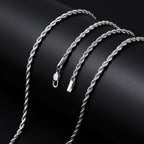 Fiusem Silver Chain Necklace for Men 3mm Stainless Steel Rope Chain 24 Inch
