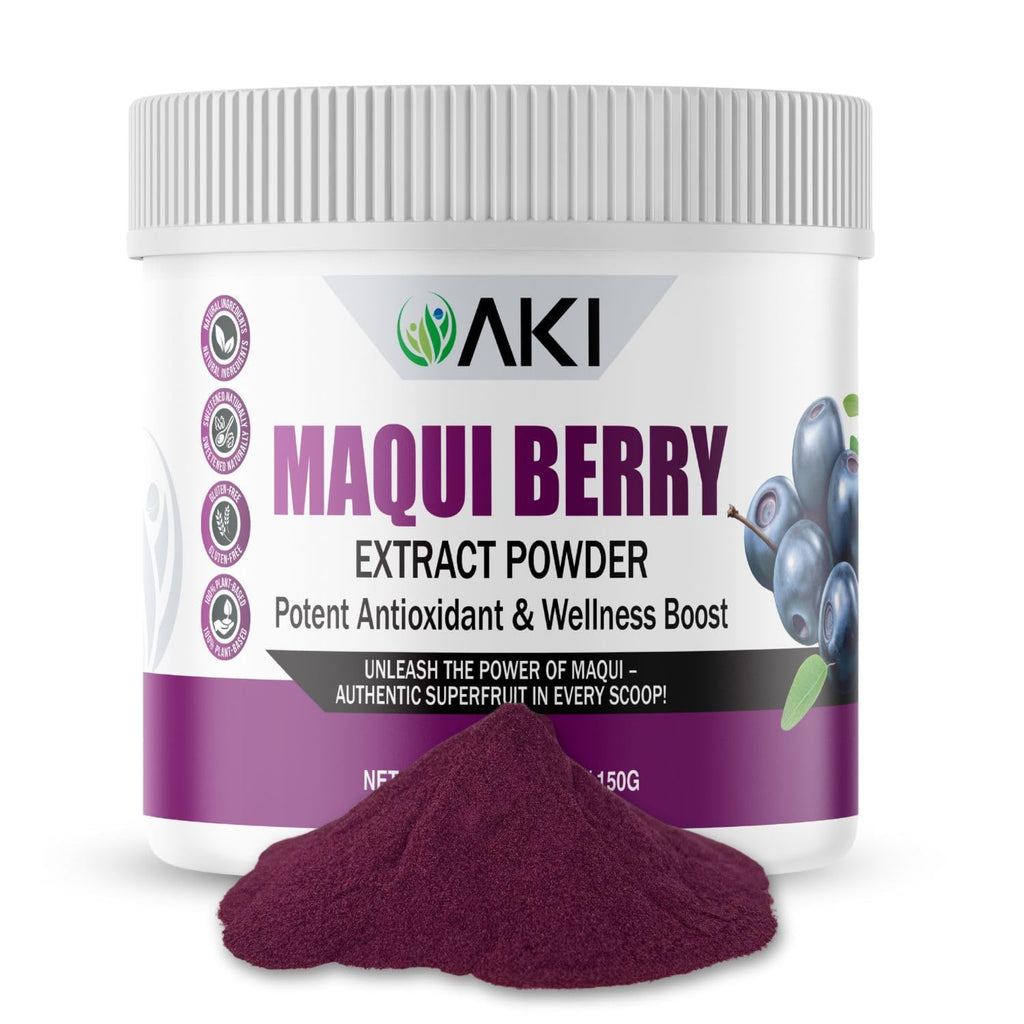 AKI Maqui Berry Extract Powder – Wild Harvested from Patagonia, High in Anthocyanins & Polyphenols, Freeze-Dried Superfruit for Smoothies, Non-GMO, Vegan, 150g/ 5.3 oz
