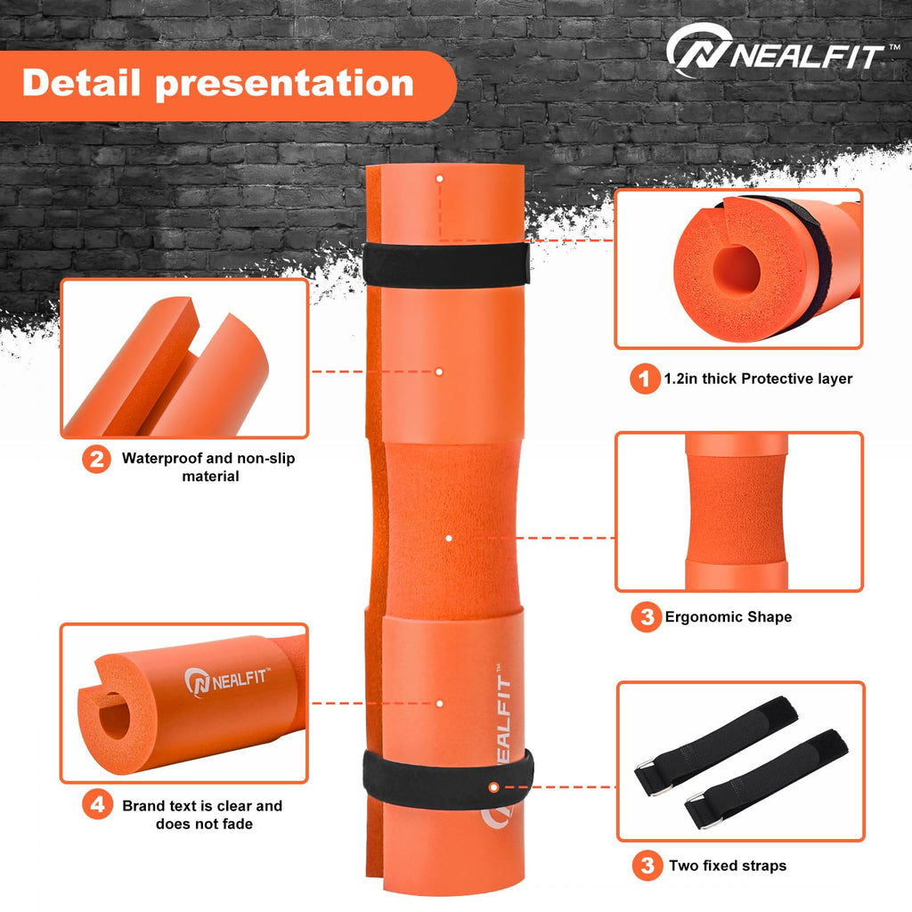 NEALFIT Barbell Pad Squat Pad for Squats���Squat Bar Pad���Great for Weightlifting,Lunges and Hip Thrusts���Foam Sponge Pad���Fit Standard and Olympic Bars Perfectly (Orange)